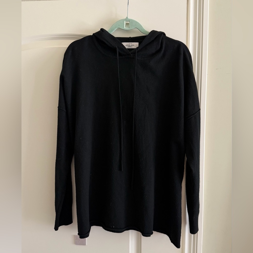 Carly Jean Los Angeles Black Cashmere Blend Hooded Sweater size Large